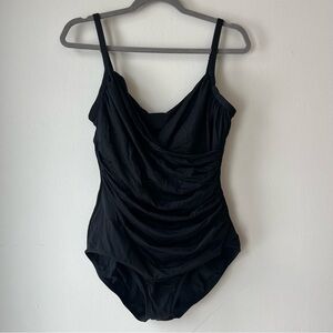 Jantzen Black One Piece Swimsuit Size 10 Ruched Tummy Control Classic Swimwear